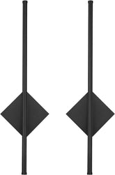 Pair of black earrings with geometric design on a white background